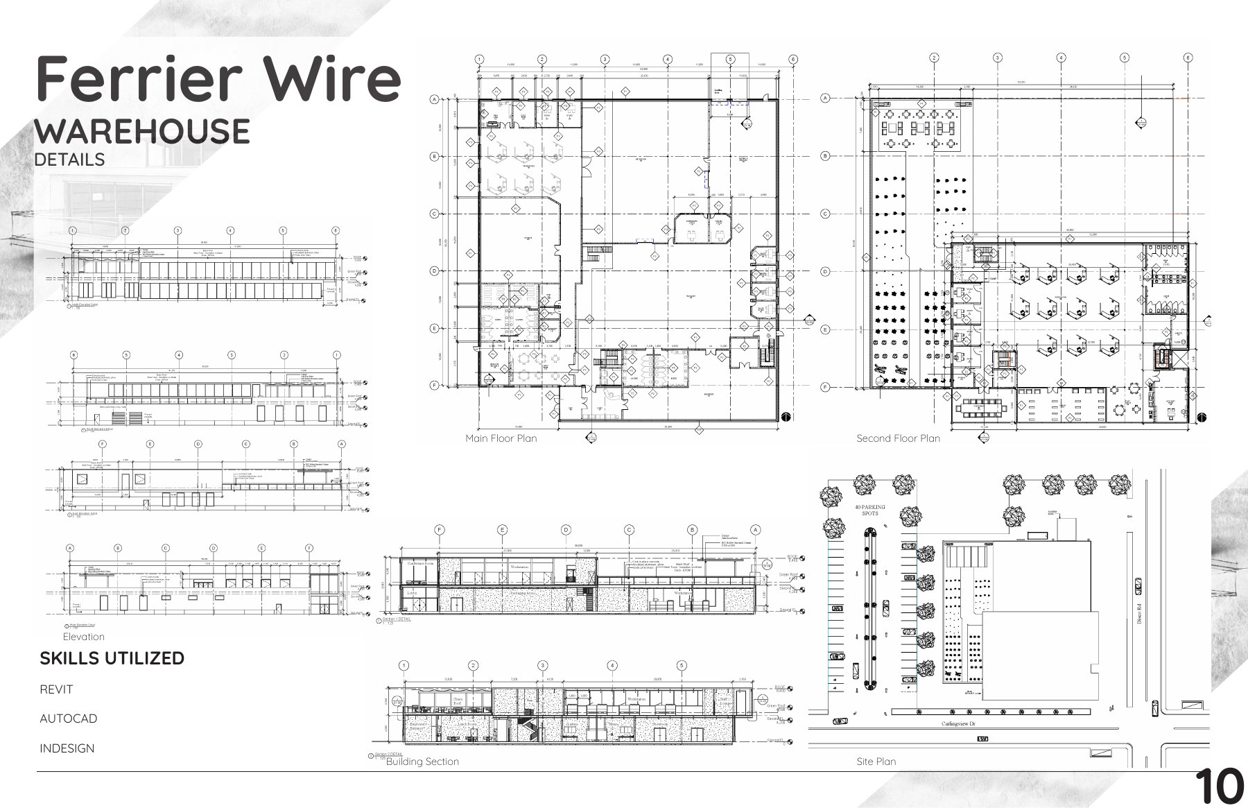 Ferrier Wire: plans, elevation and building section