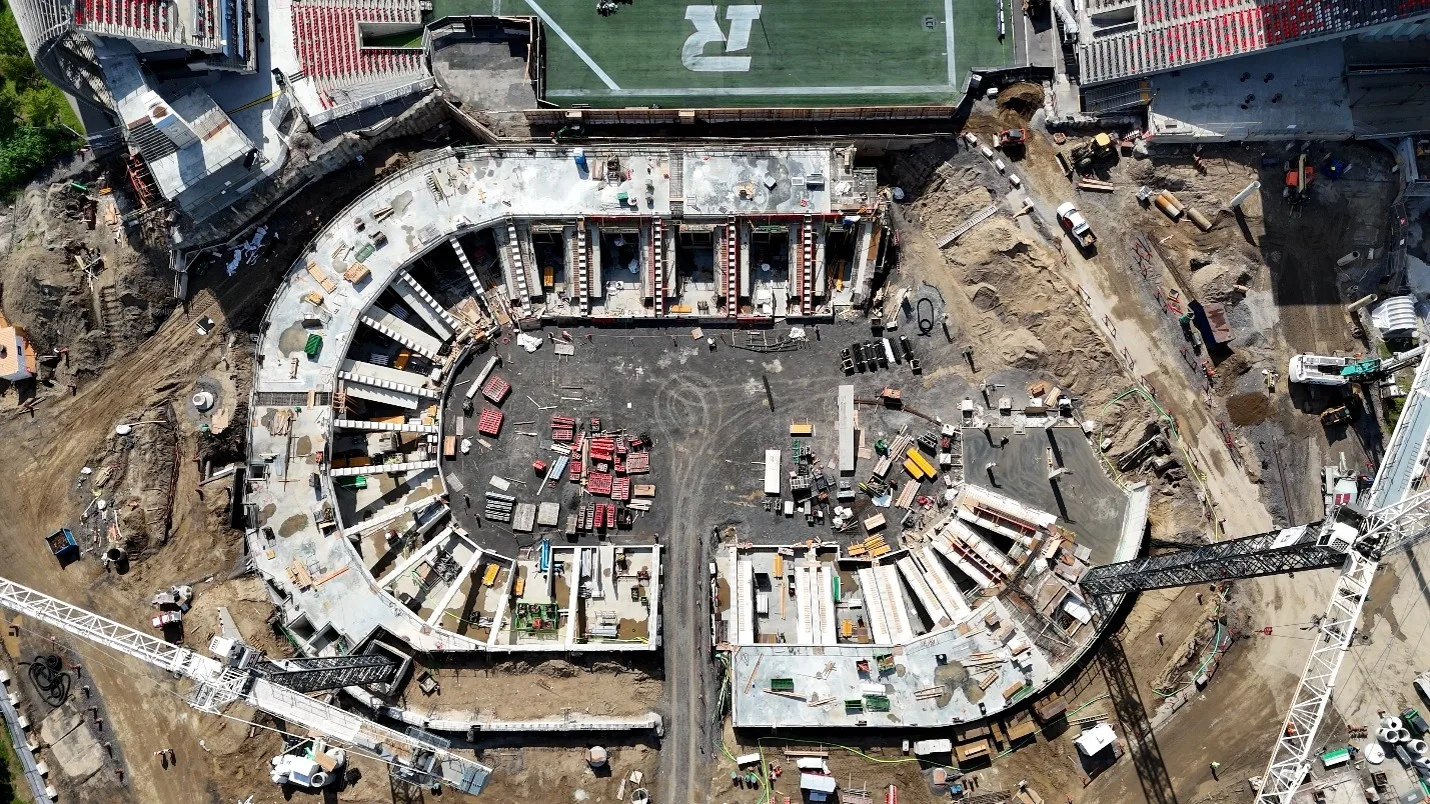 Ongoing Event Centre construction viewed from above